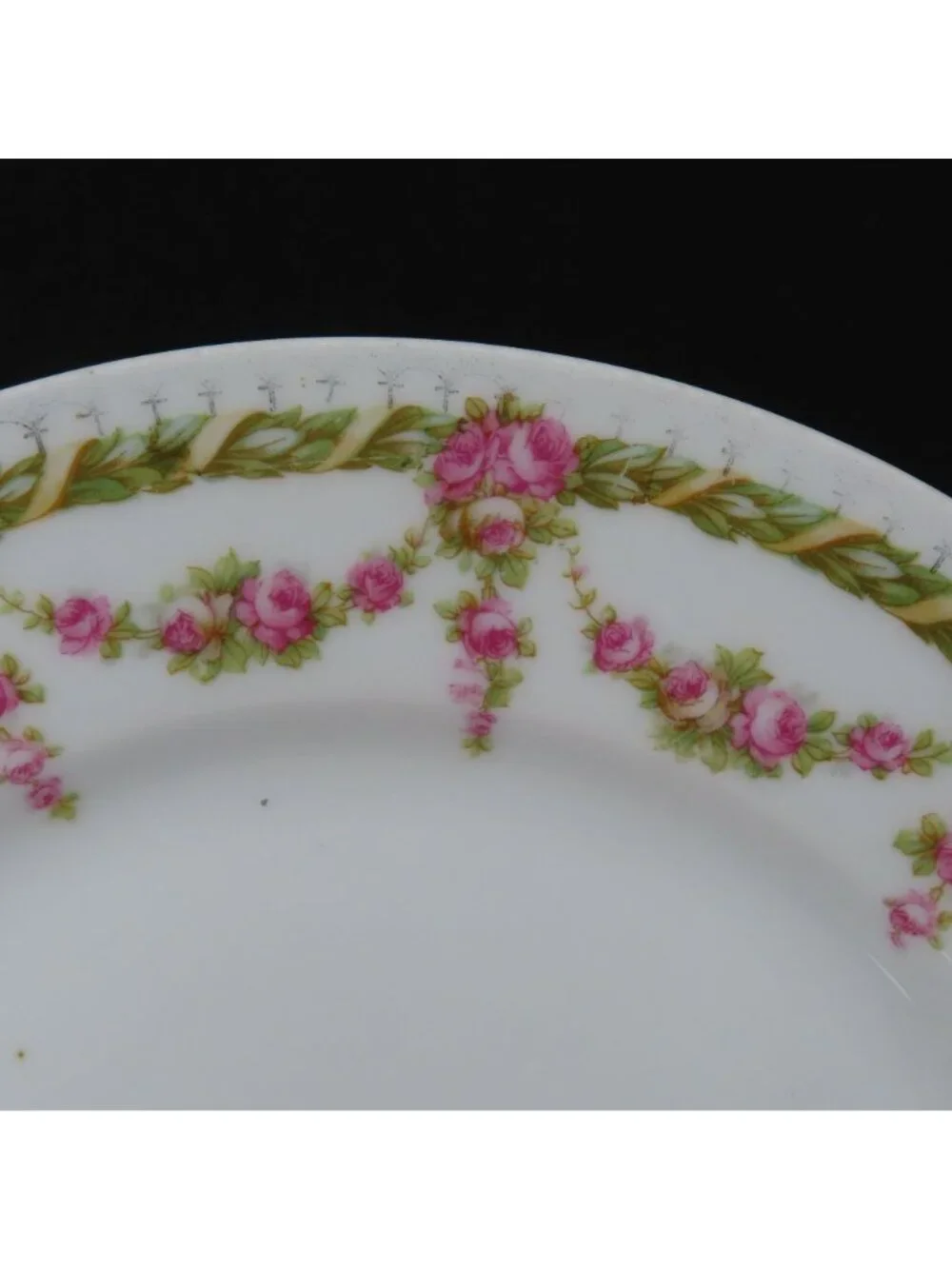 MZ Austria 8.5in Plate Pink Rose Flower Floral Swag Green Leaves Garden Chic VTG